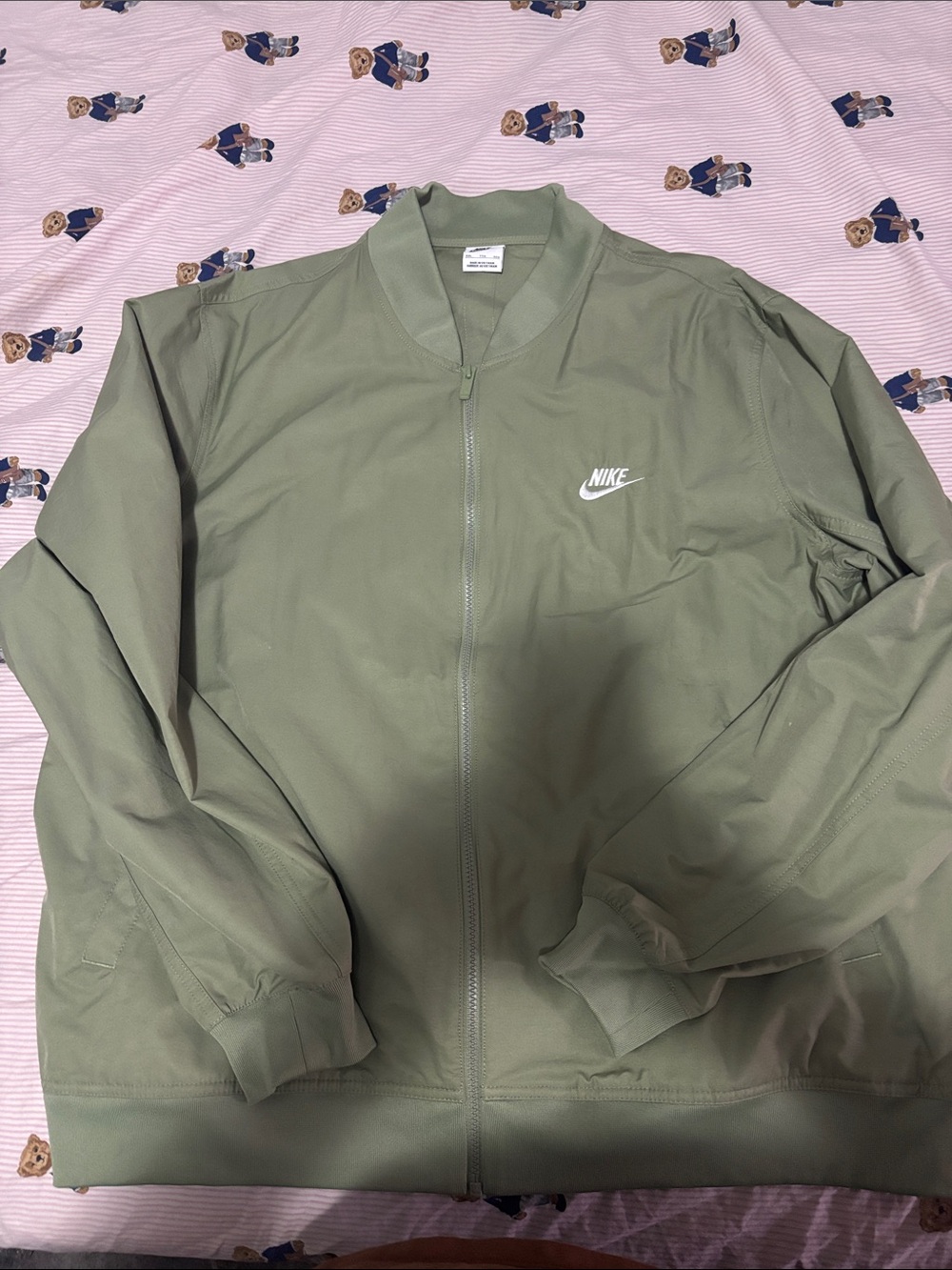 Men xxl Nike Olive Green Zip-Up Bomber Jacket